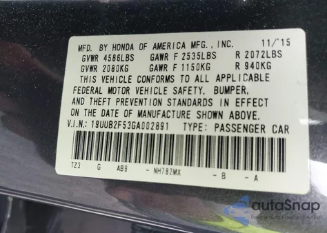 2016 Acura Tlx V6 Tech z USA, uszkodzony, nr VIN 19UUB2F53GA002891